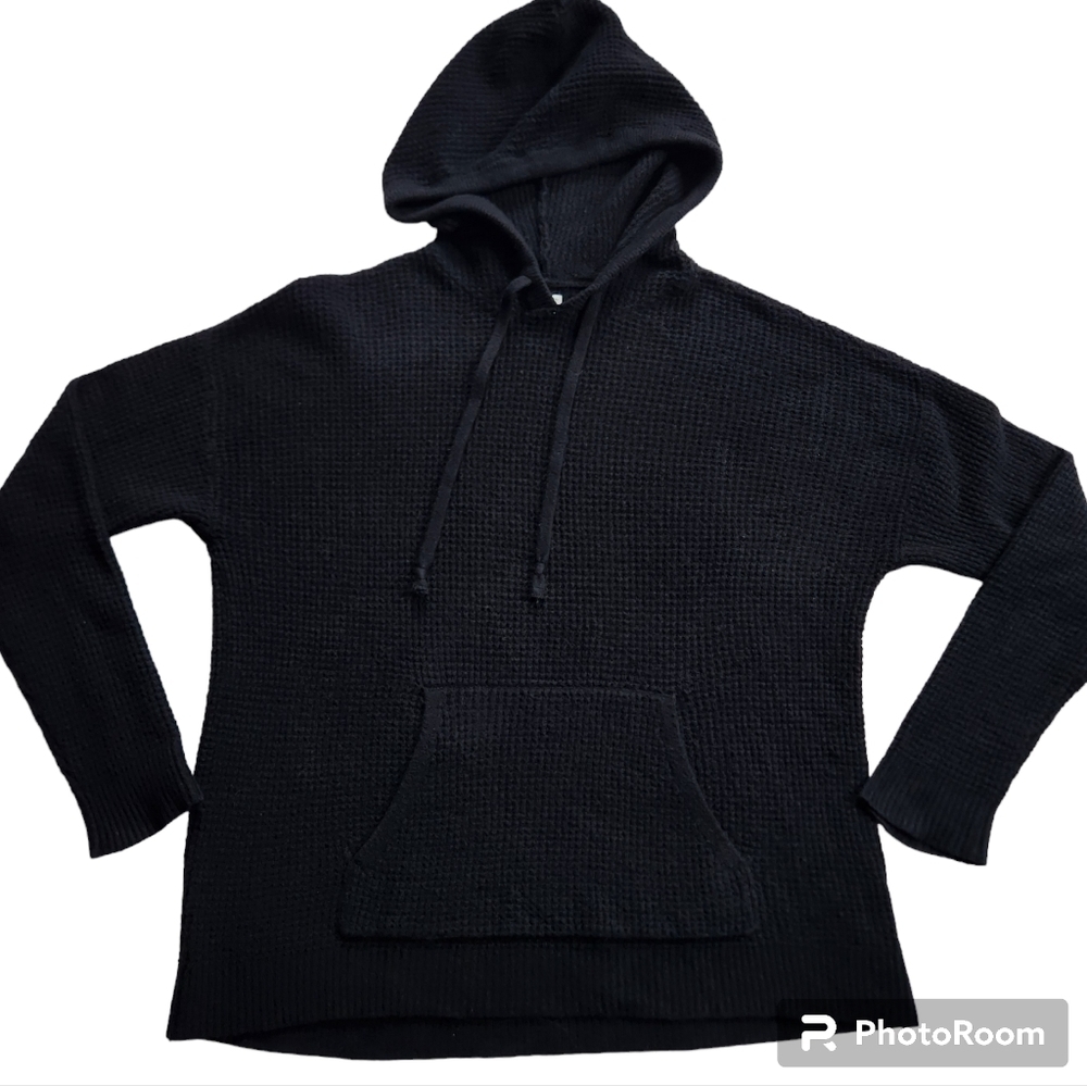 Aerie Black Waffle Knit Hoodie sz XS